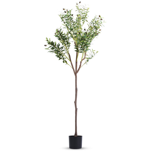 5.9FT Artificial Olive Tree Tall Fake Olive Plant Faux Potted Olive Tree with Lush Olive Branches and FruitsÊwith Black Planter Pot for Modern Home Of