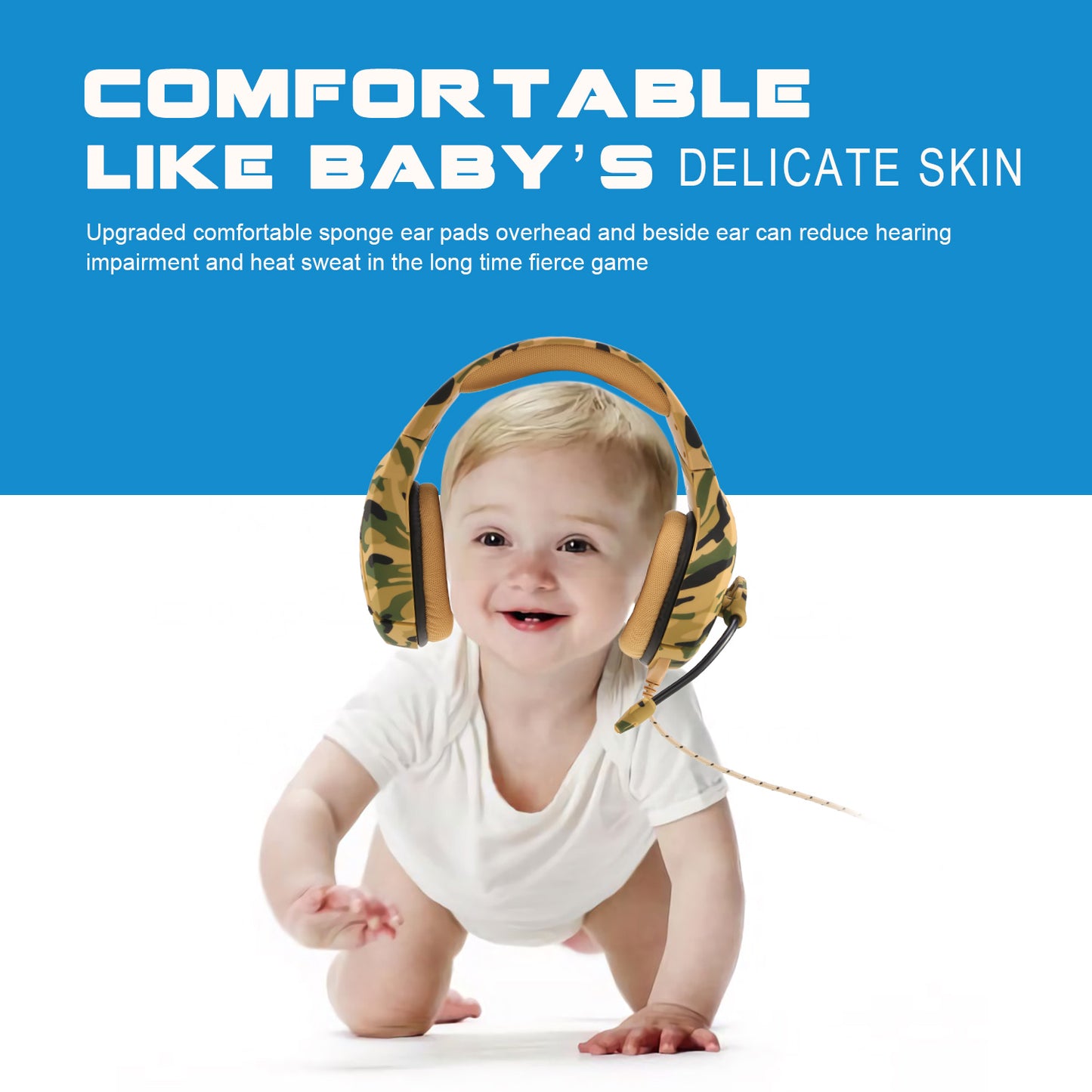 Gaming Headsets Noise Isolation Volume Adjustment Stereo Earmuffs w/ Microphone 3.5mm Plug Adapter 7.4ft Cord Over-ear Headphones for Game Lovers