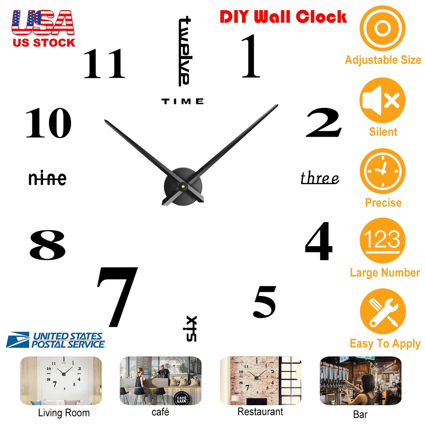 DIY Wall Clock 3D Mirror Surface Sticker Modern Art Wall Clock Home Office Decors Big Number Watch