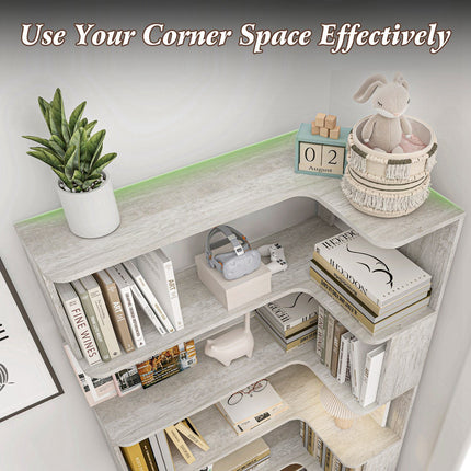 5-Tier L-Shaped Corner Bookshelf with 6 Open Shelves