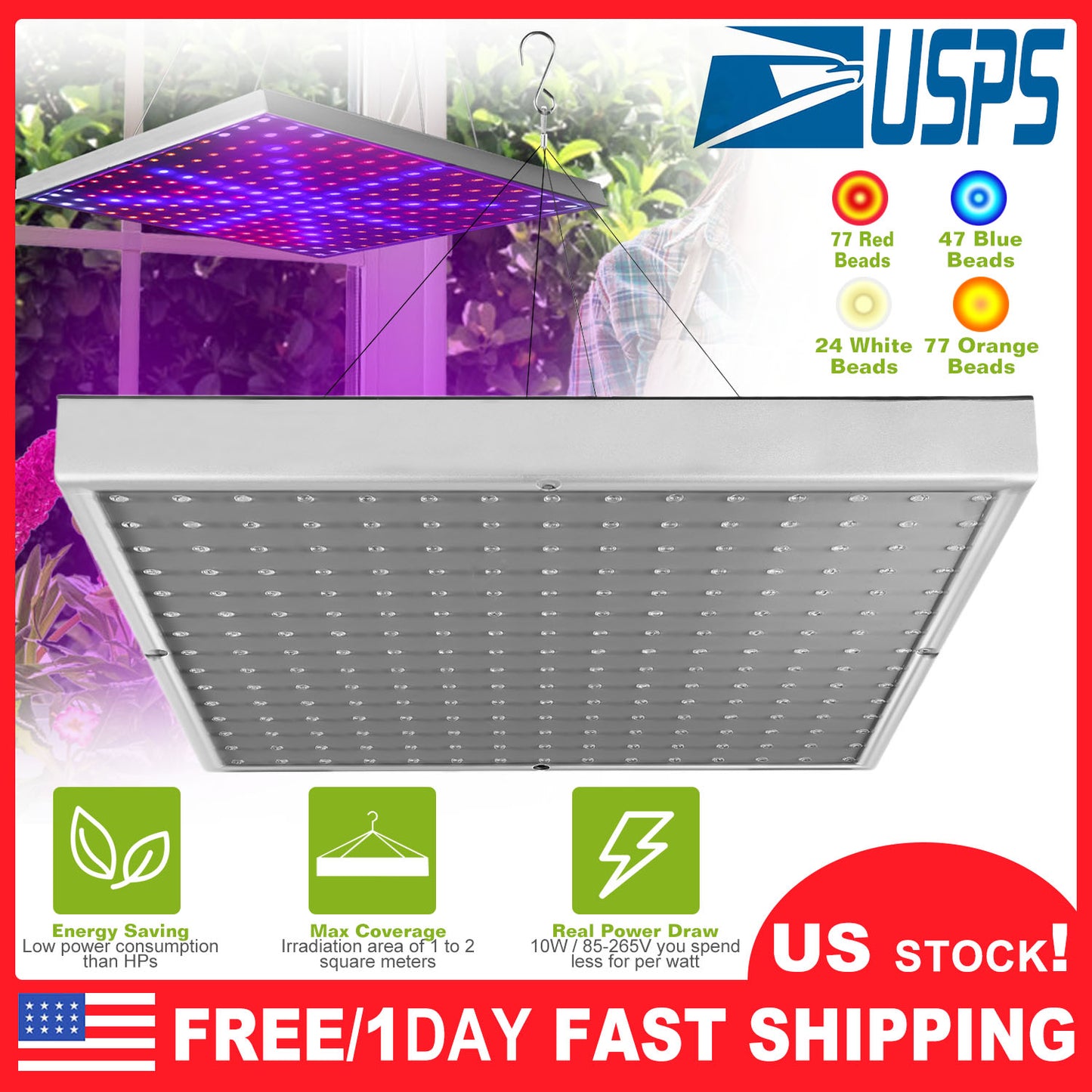 LED Grow Light Full Spectrum Hanging 225 LEDs Plant Grow Lamp Indoor Grow Light for Greenhouse Succulents Seedlings Plants Veg and Flower 15W LEDs