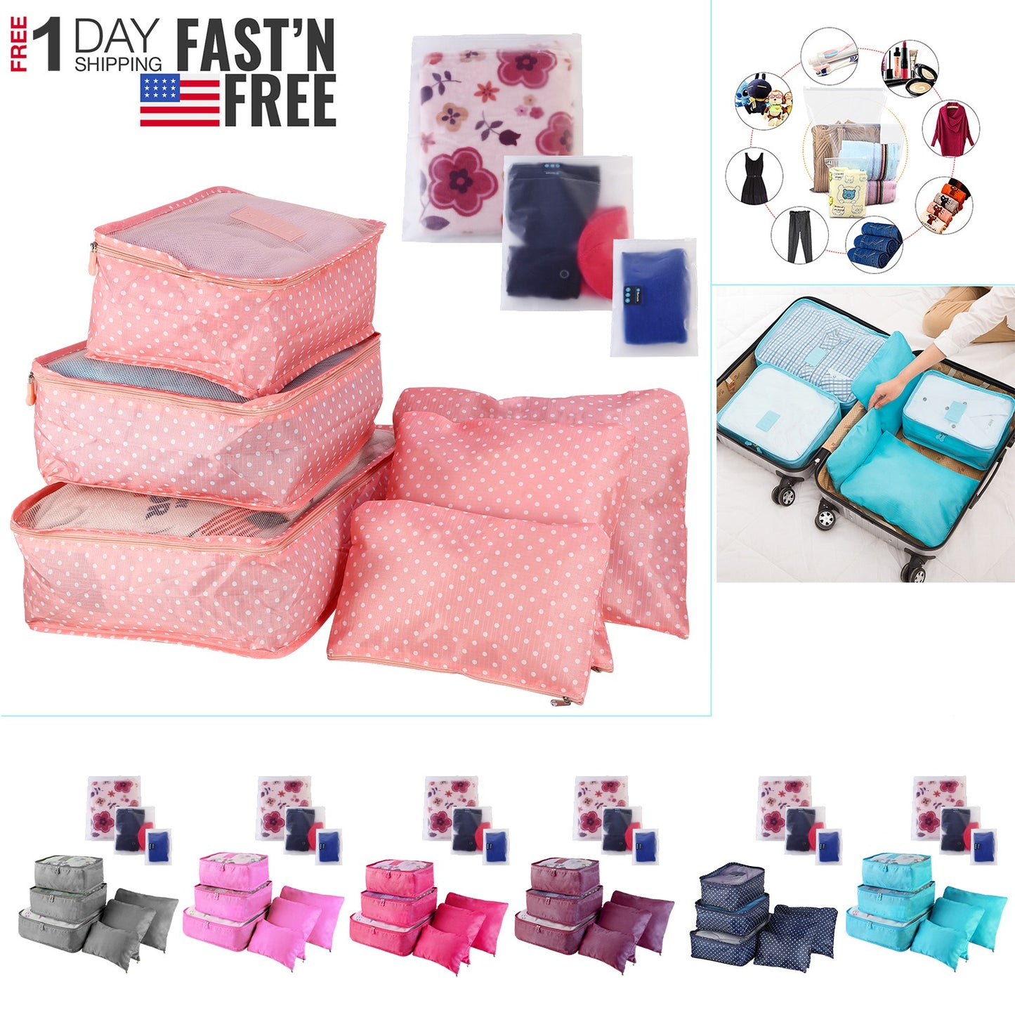 9Pcs Clothes Storage Bags Water-Resistant Travel Luggage Organizer Clothing Packing Cubes for Blouse Hosiery Stocking Underwear