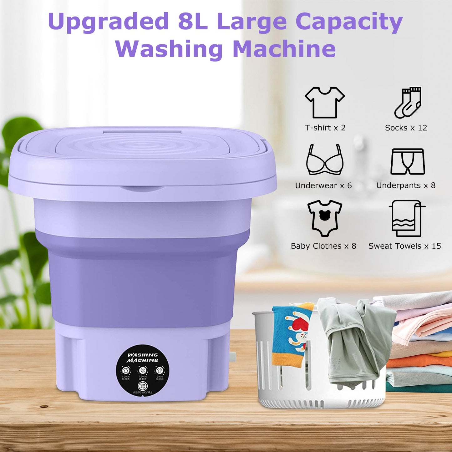 Foldable Mini Washing Machine – Portable Electric Washer with Drain Basket