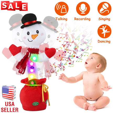 Kid Electric Dance Toy Christmas Elk Snowman Senior Penguin Plush Toy Interactive Sing Song Whirling Mimicking Recording Light up Toy