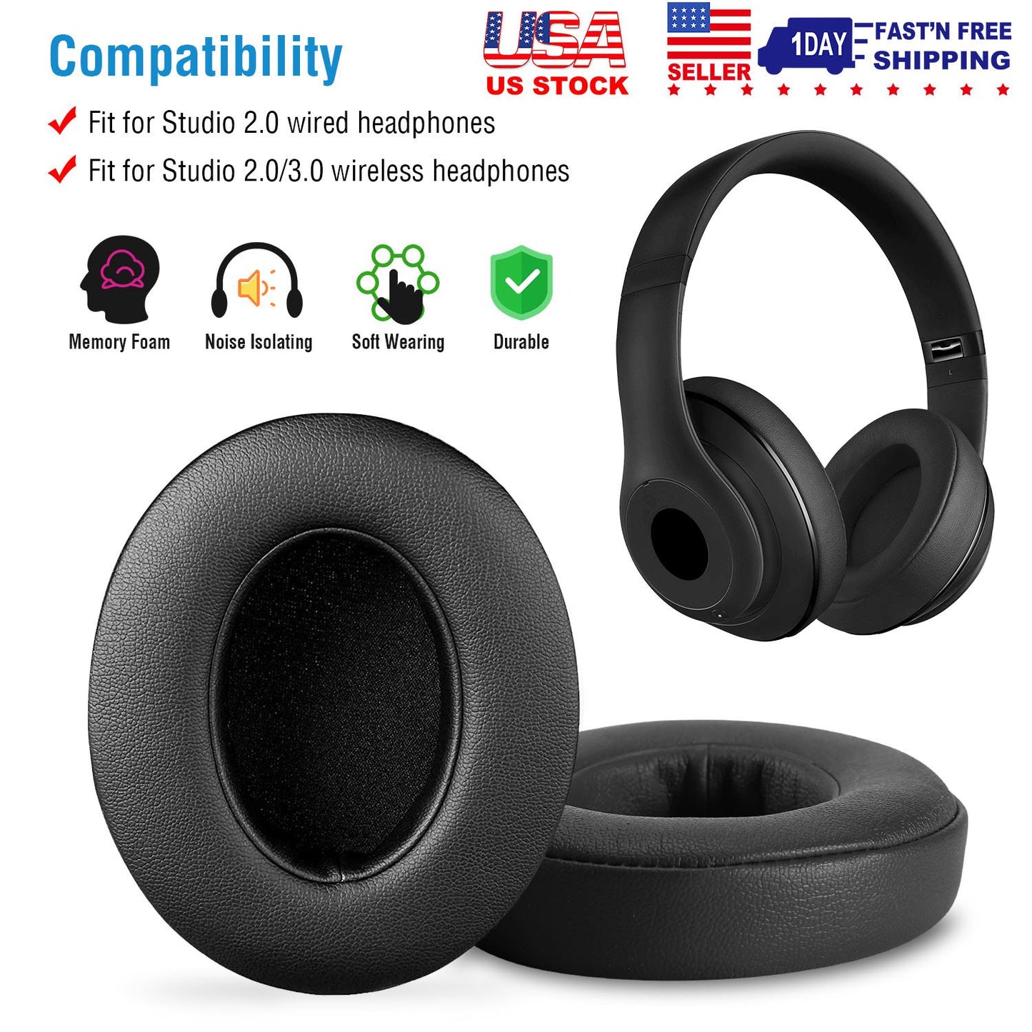 Ear Cushion Pads For Beat Studio2.0/3.0 Ear Cups Cover Replacement Soft Memory Foam Ear Pads