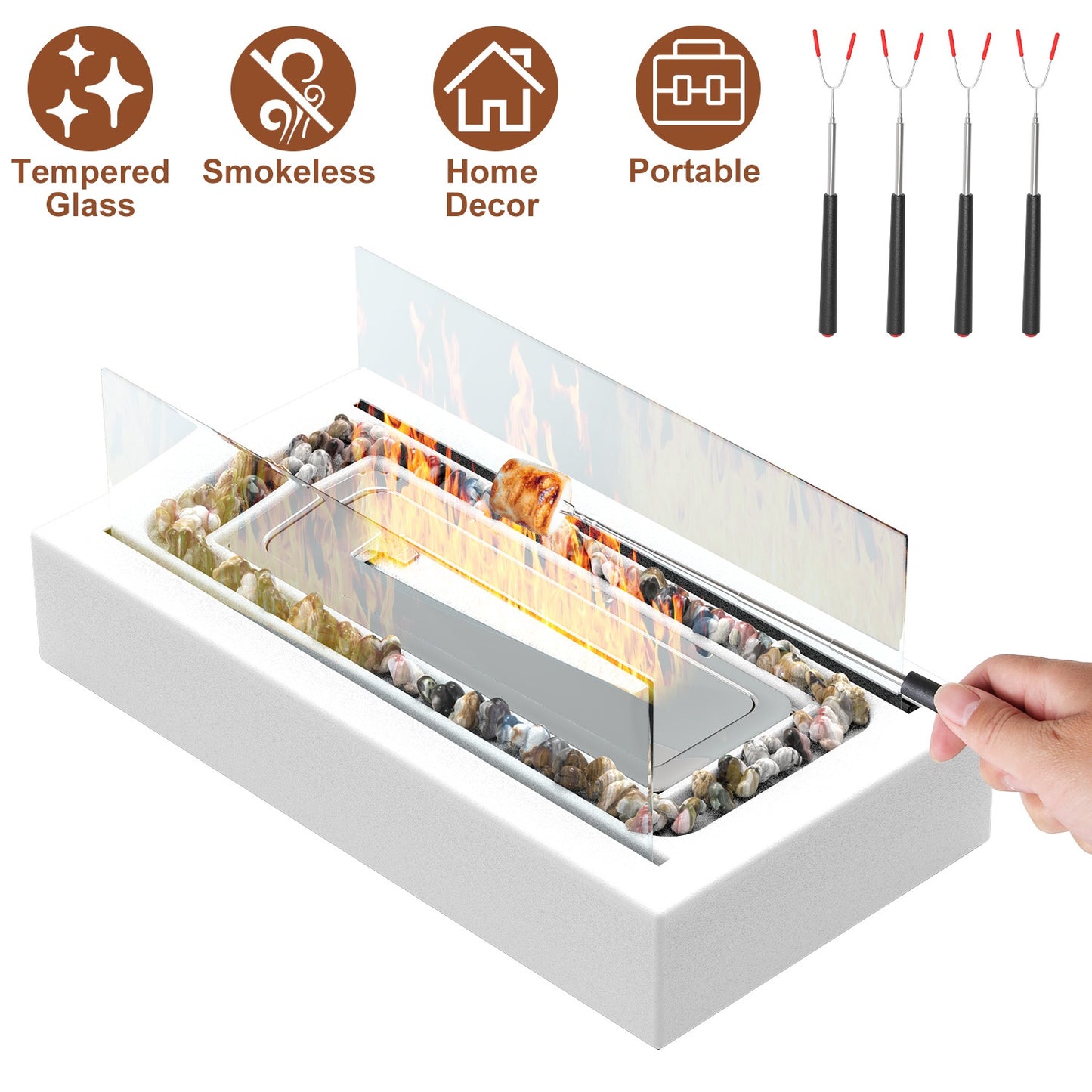 Tabletop Fire Pit With Roasting Sticks Portable Indoor Outdoor Tabletop Fireplace Ethanol Mini Fire Pit Table Top Decoration for Christmas Dinner Part