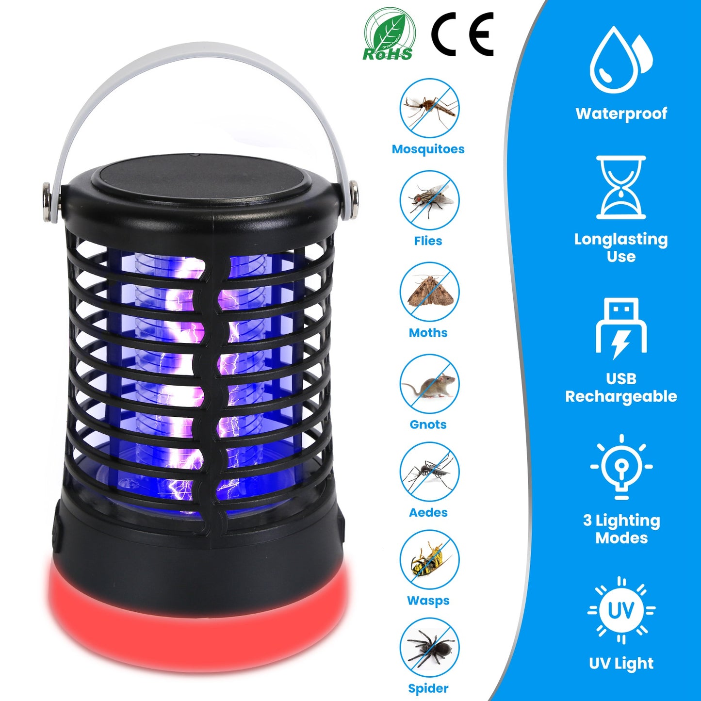 4 In 1 Bug Zapper Light Rechargeable Mosquito Zapper for Indoor Outdoor  Waterproof Mosquito Killer Lamp with 3 Lighting Modes for Patio Yard Home