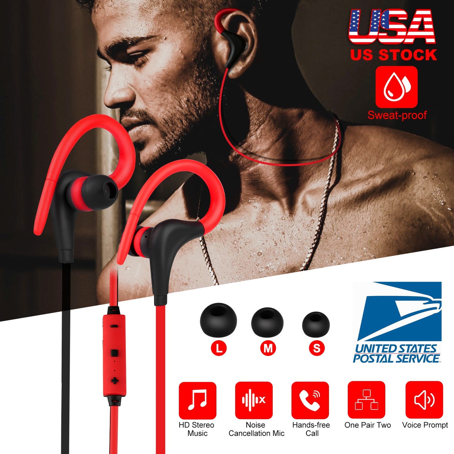 Wireless Headsets V4.1 Sport In-Ear Stereo Headphones Sweat-proof Noise Canceling Earphones Back-Headphone w/Mic Hands-free for Running Hiking Travel