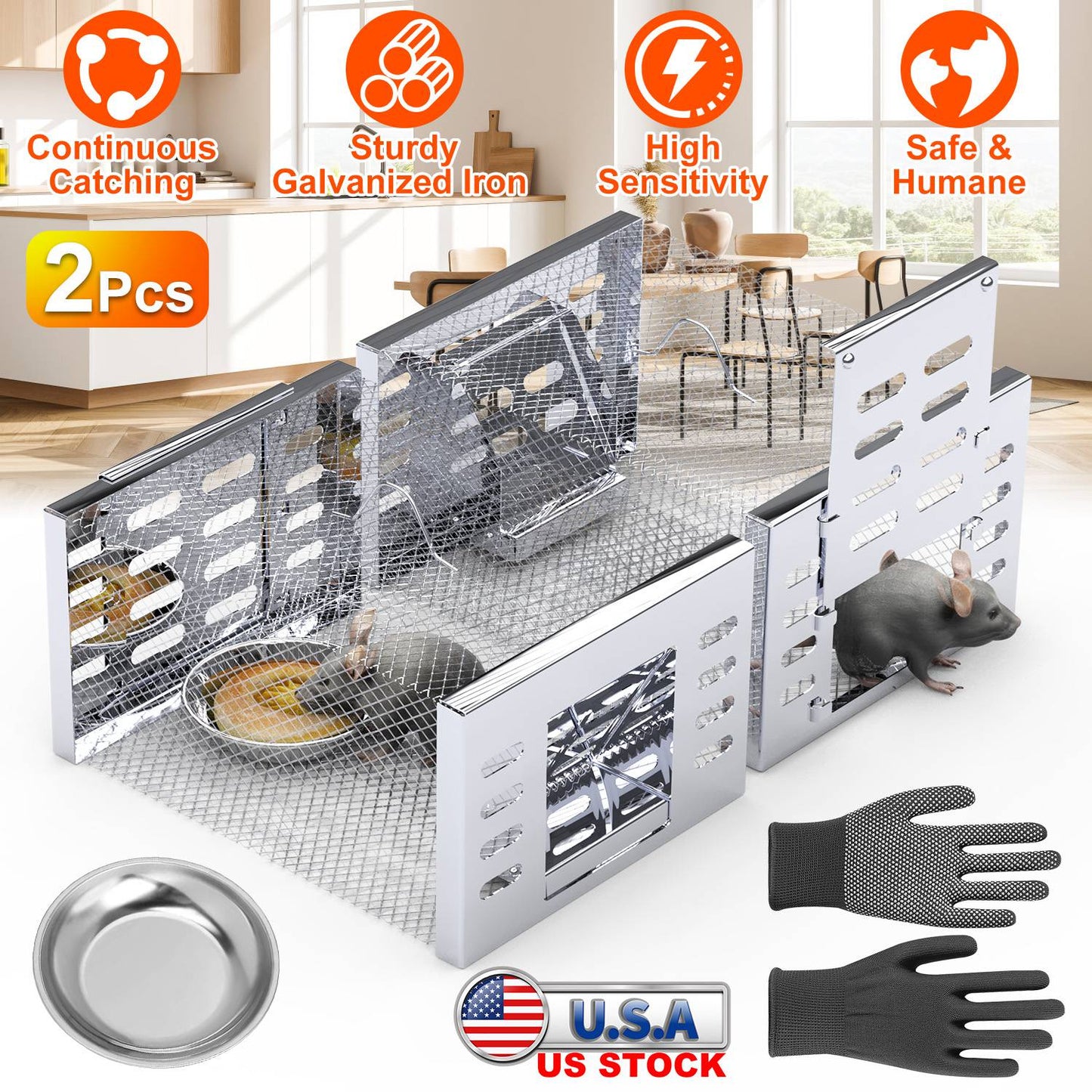 2Pcs Humane Rat Trap Catch and Release Live Mouse Cage Traps with Automatic Continuous Cycle Trapping for Chipmunk Rodent Mouse Small Animals