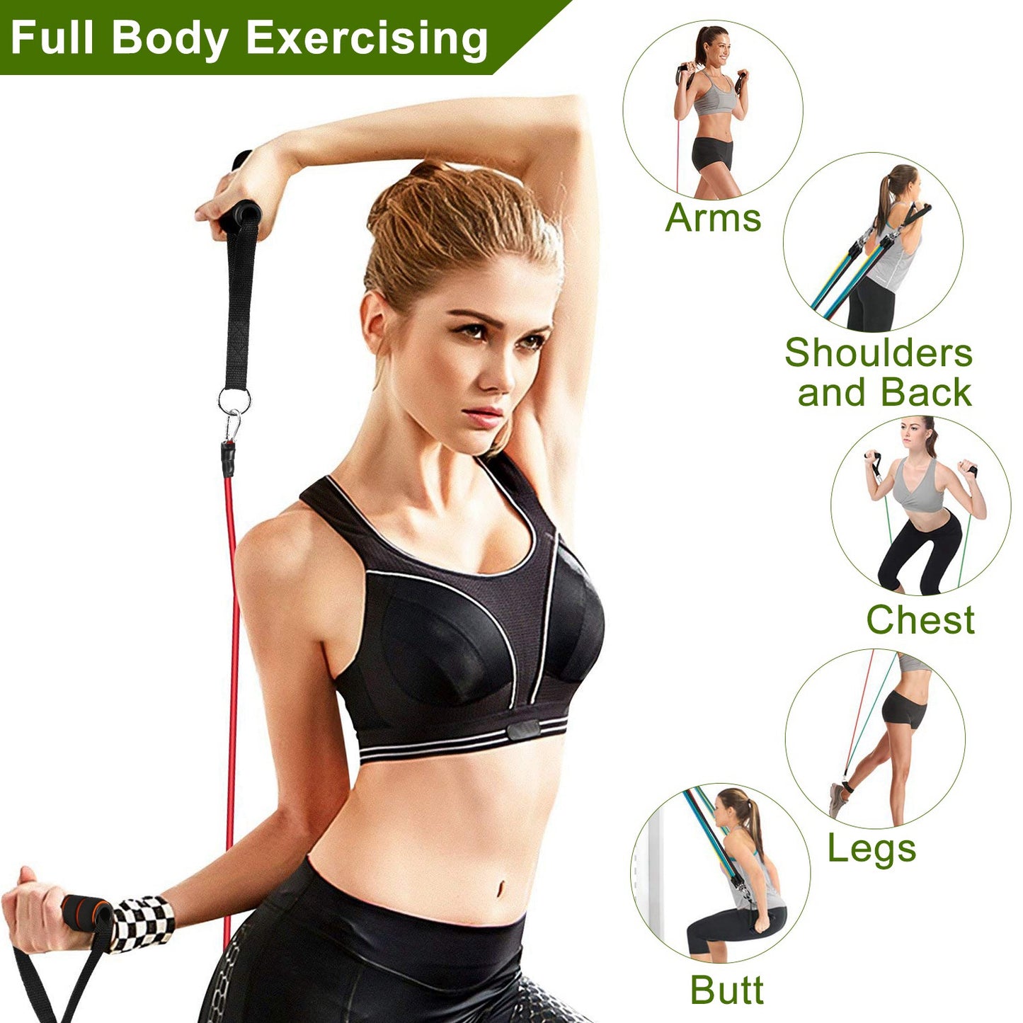 11Pcs Resistance Bands Set Fitness Workout Tubes Exercise Tube Bands Up to 100lbs w/ Door Anchor Handles Ankle Straps for Physical Training Yoga Pilat