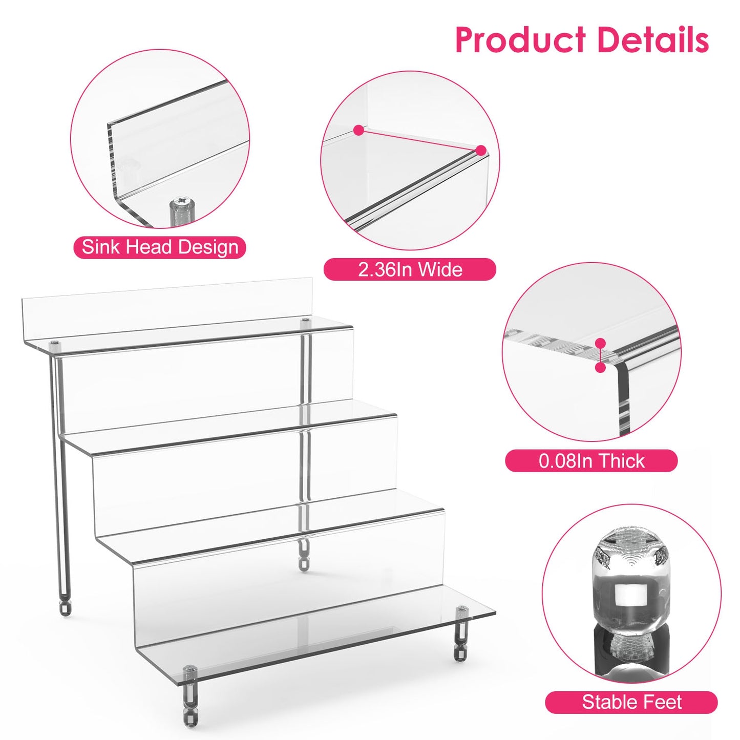 2 Pack 4 Tiered Acrylic Riser Display Shelf Display Stands For Products Clear Figure Display Shelf for Pops Action Figure Collectibles Souvenir Desser