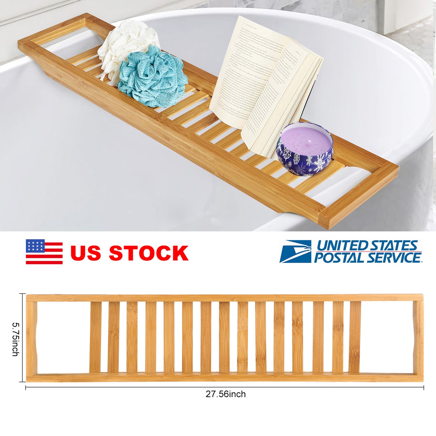Bamboo Bathtub Tray Bath Table Bathroom Storage Rack Soap Cellphone Wine Glass Shelf Organizer