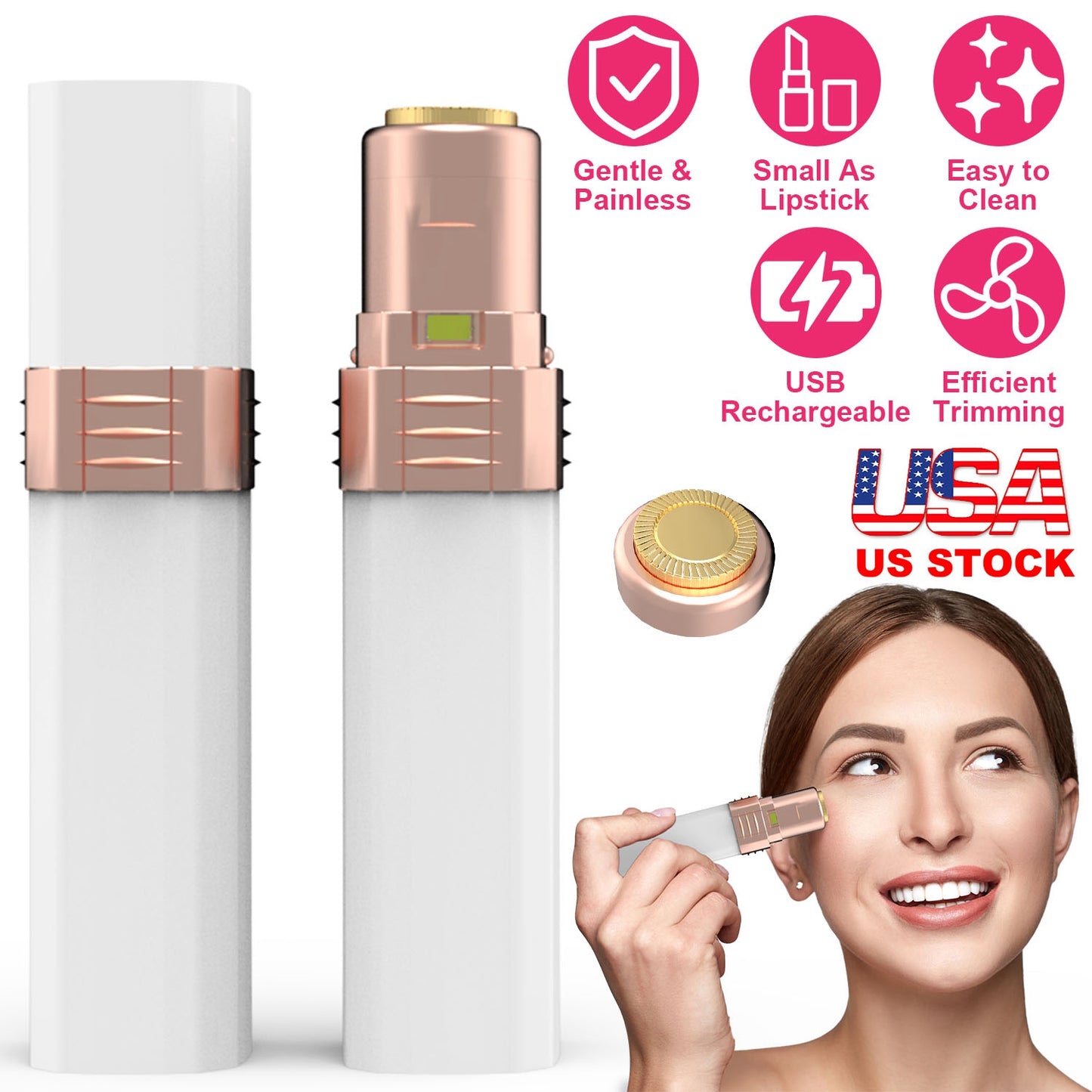 Flawless Facial Hair Remover Painless Facial Hair Epilator USB Rechargeable Women\'s Face Shaver with LED Light for Lip Chin Arms
