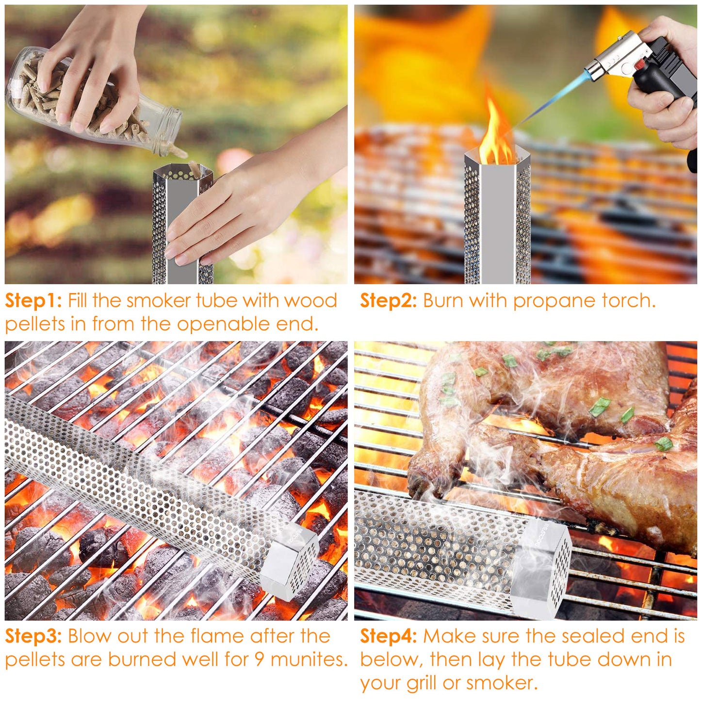 Pellet Smoker Tube 12" Stainless Steel BBQ Grill Smoker Tube Pipe For Wood Chips Cold Hot Smoking