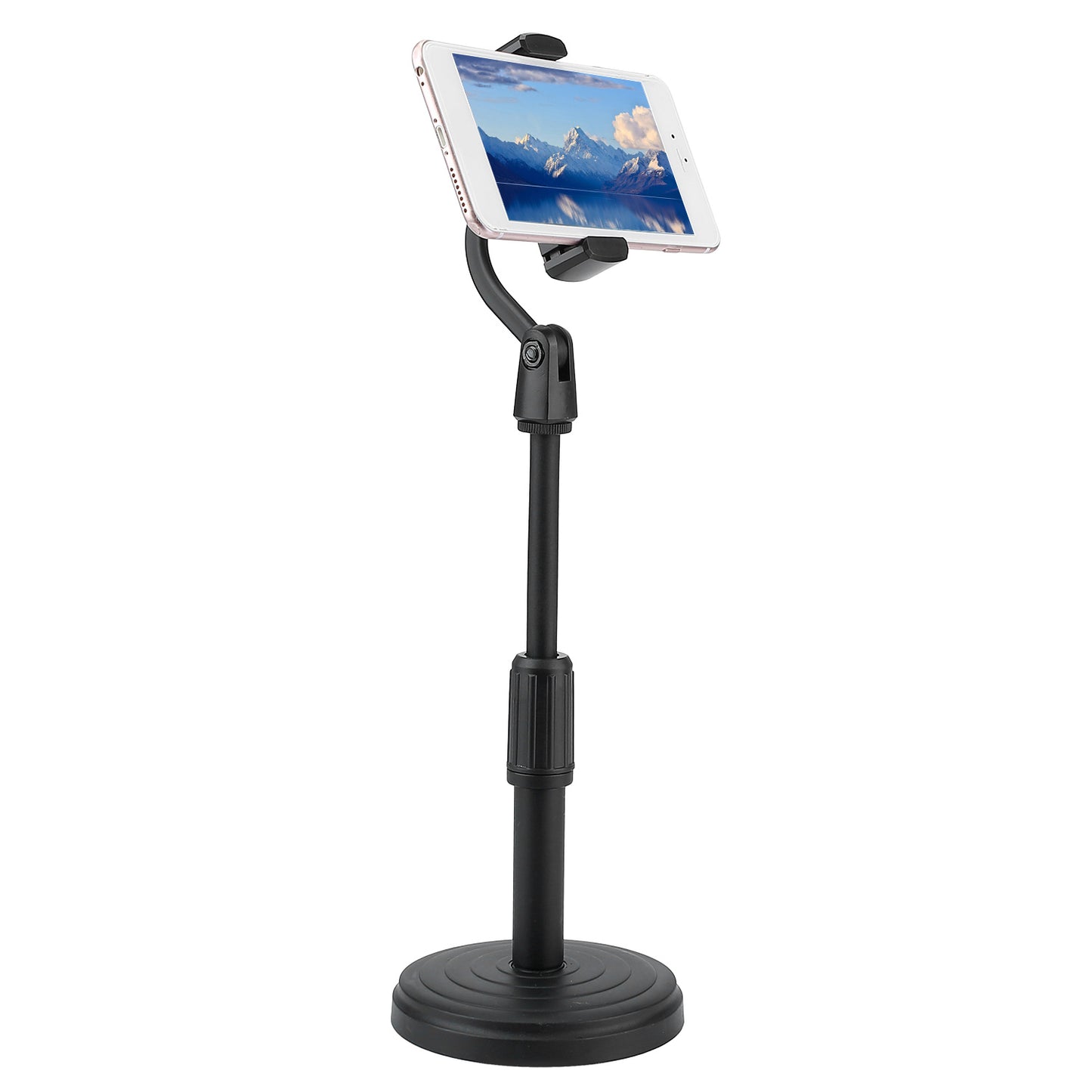 Desktop Phone Stand Angle Height Adjustable Phone Clamp Mount Rotatable Cell Phone Holder For 4-7in Device Selfie Vlog Recording Streaming