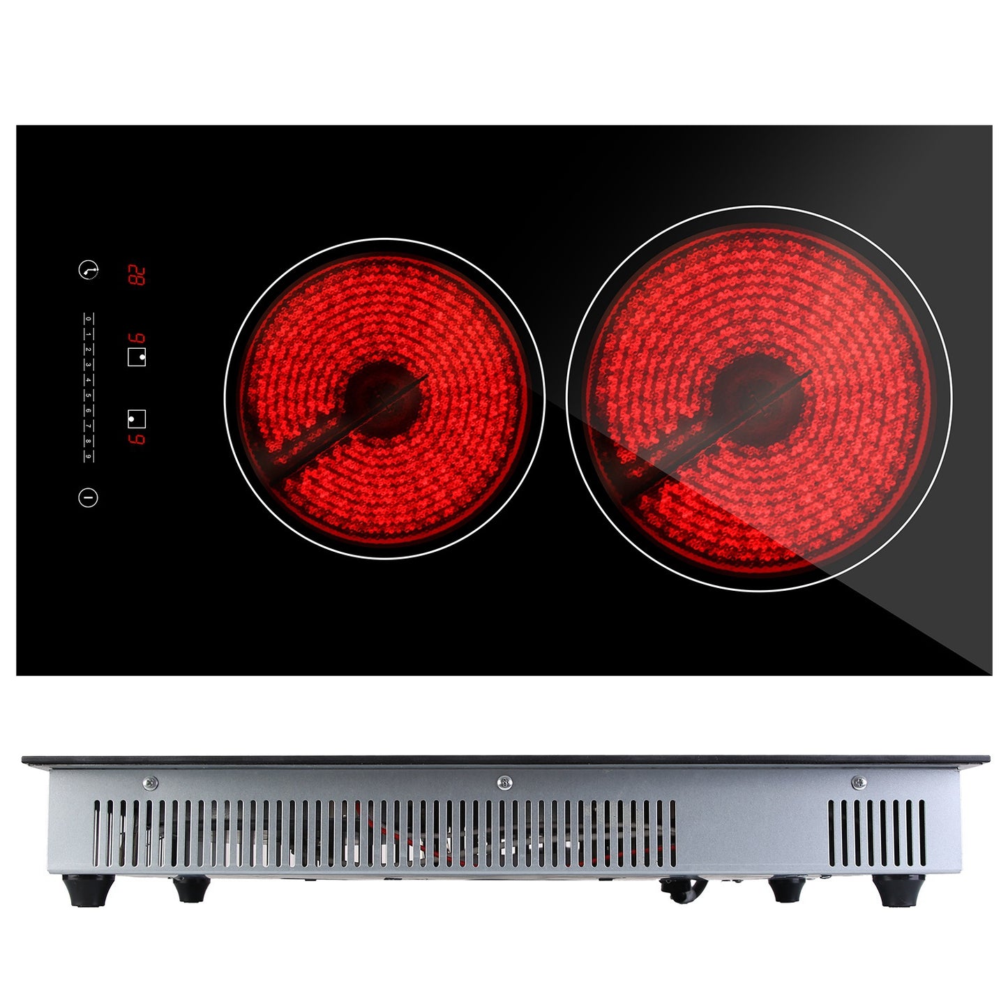 Dual Induction Burners Electric Cooktop 110V Total 1900W Electric Stove Built-in Electric Ceramic Stove with Timer Setting 9 Firepower Levels Over Hea