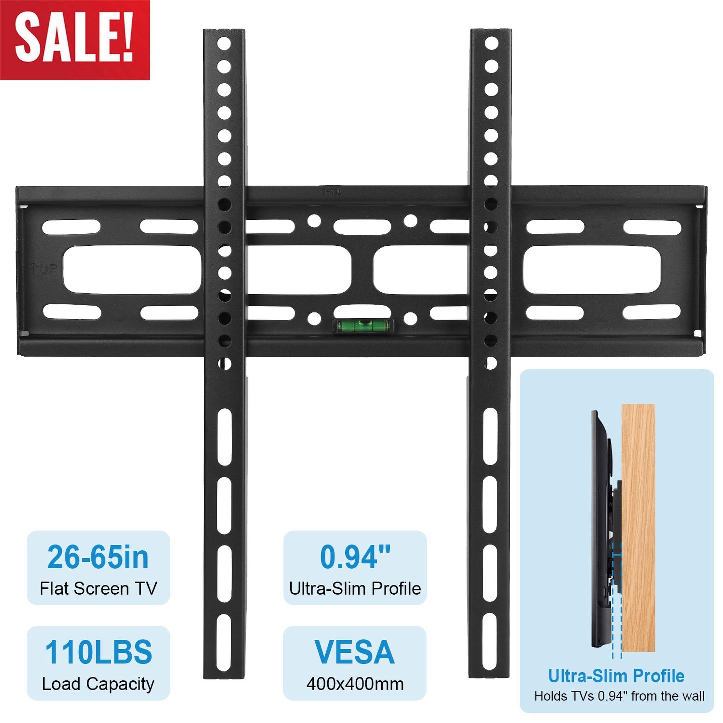 TV Wall Mount Bracket for 26-65in LED/LCD/PLASMA Flat TV VESA 400x400mm