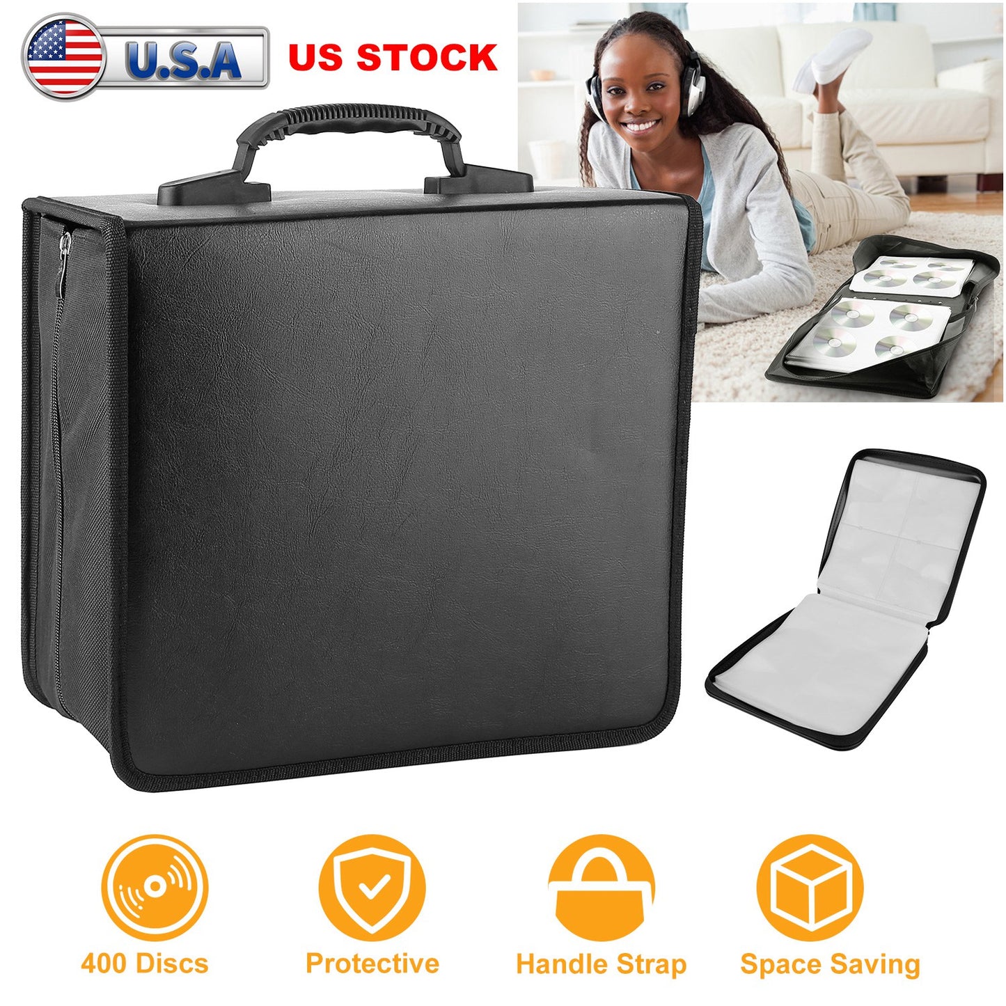 400 Discs CD Case CD DVD Storage Binder Sleeves Bag Portable Media Disk Wallet Album W/ Carrying Handle