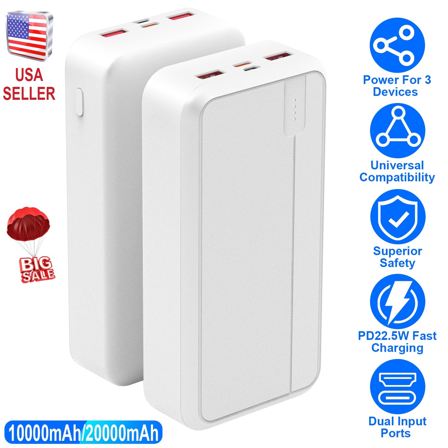 20000mAh PD22.5W Fast Charging Power Bank Fast Charger Portable Phone Charger with Type-C USB Cable Fit For IOS Phone 15/14 Samsung Galaxy S24 And Mor