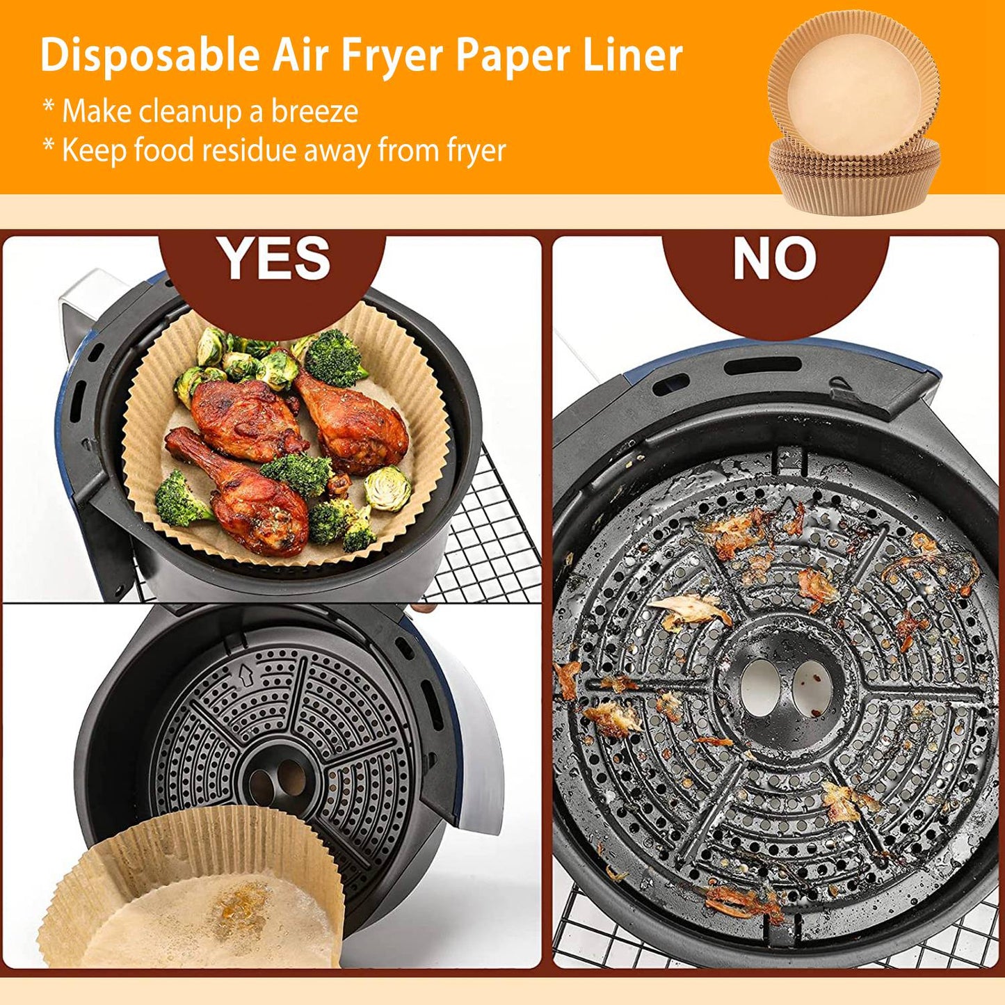 50Pcs Disposable Air Fryer Paper Liner Waterproof Non-Stick Oil-proof Parchment Paper Cooking Baking Paper  6.29in