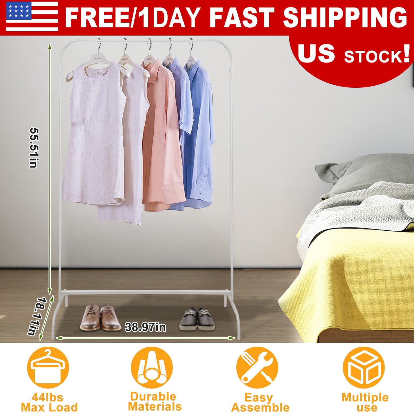 20kg/44lbs Loading Clothing Garment Racks Steel Freestanding Garment Racks Detachable Clothes Rack Stands Cloth Organizer for Store or Hanging Clothes