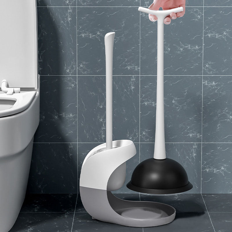 Toilet Plunger and Brush Combo Set with Ventilated Holder 2 in 1 Toilet Cleaning Tools Set with Caddy Stand for Bathroom