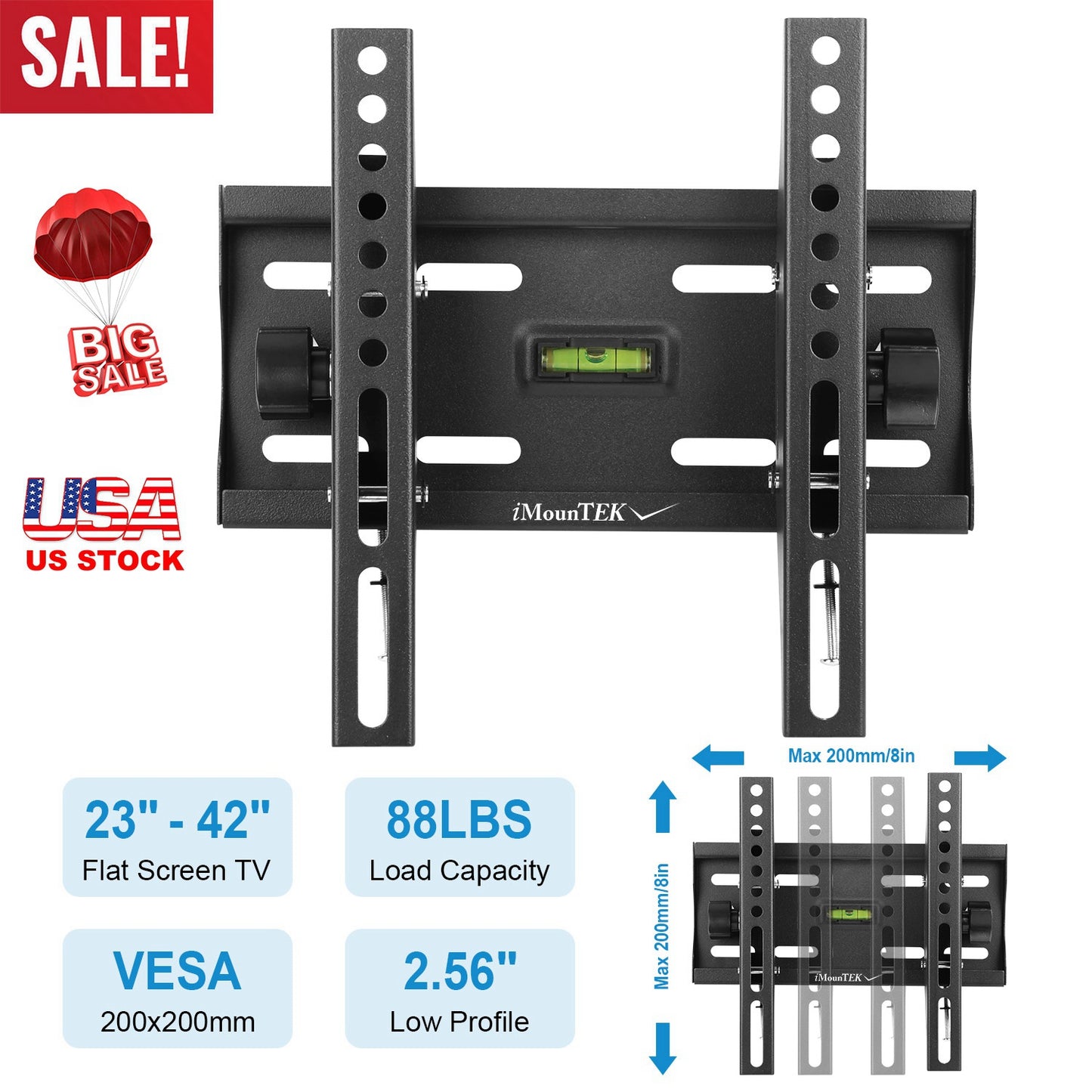 TV Wall Mount Bracket Tilt for 23"-42" LED/LCD/PLASMA Flat TV VESA 200x200mm