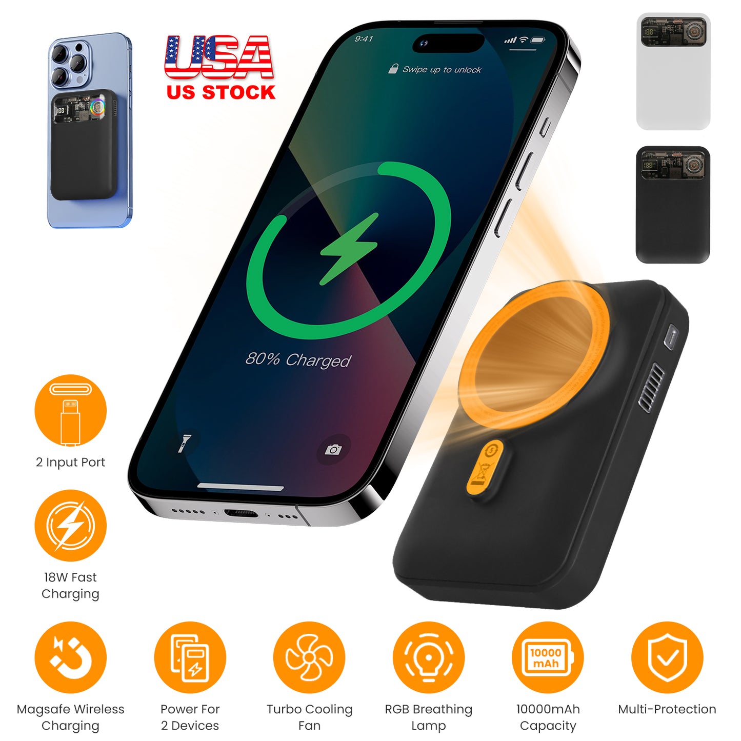 Magsafe Wireless Power Bank 10000mAh Magnetic Portable 18W Fast Charger Fit for IOS Phone 15/14/13/12 Series and More