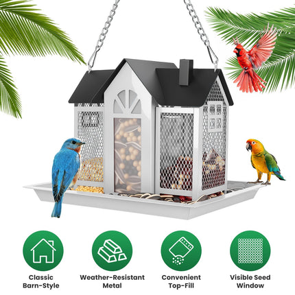 Barn Bird Feeder with Lift Top Lid and Viewing Window