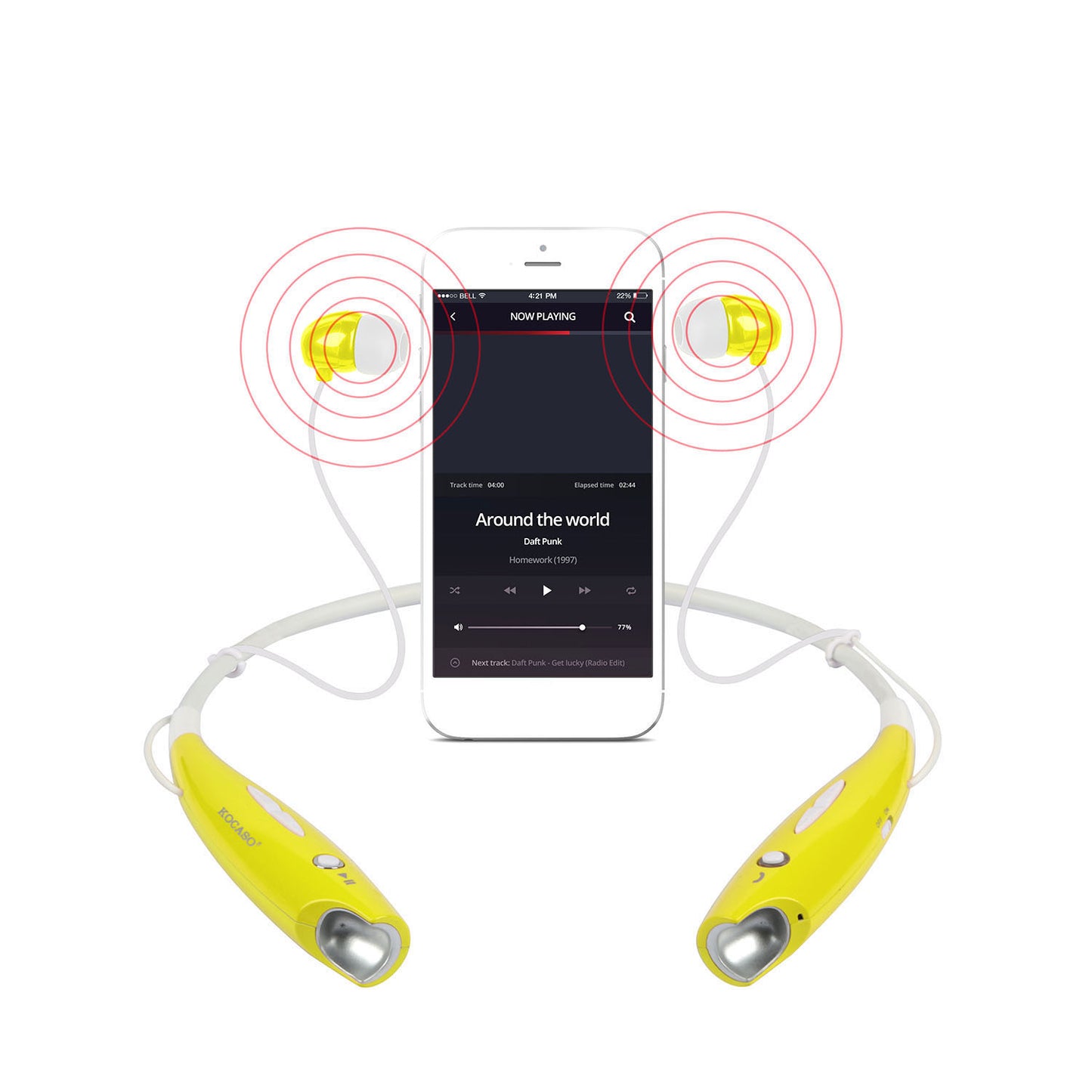 KOCASO Wireless Sports Stereo Hands Free Headset for Phone and Tablet in Yellow