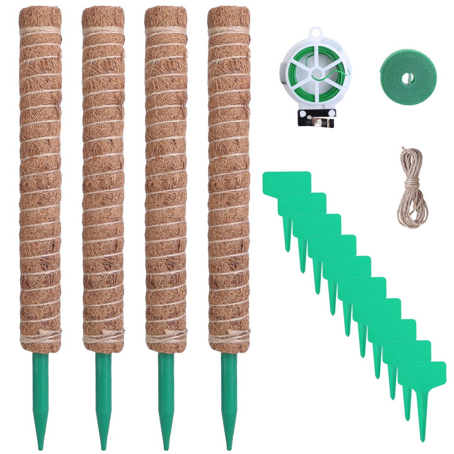 4Pcs Coco Coir Extendable Moss Pole for Climbing Plants Plant Support with 10 Labels 6.6Feet Jute Rope 6.6 Feet Fasten Strap 65.6 Feet Twist Tie Indoo