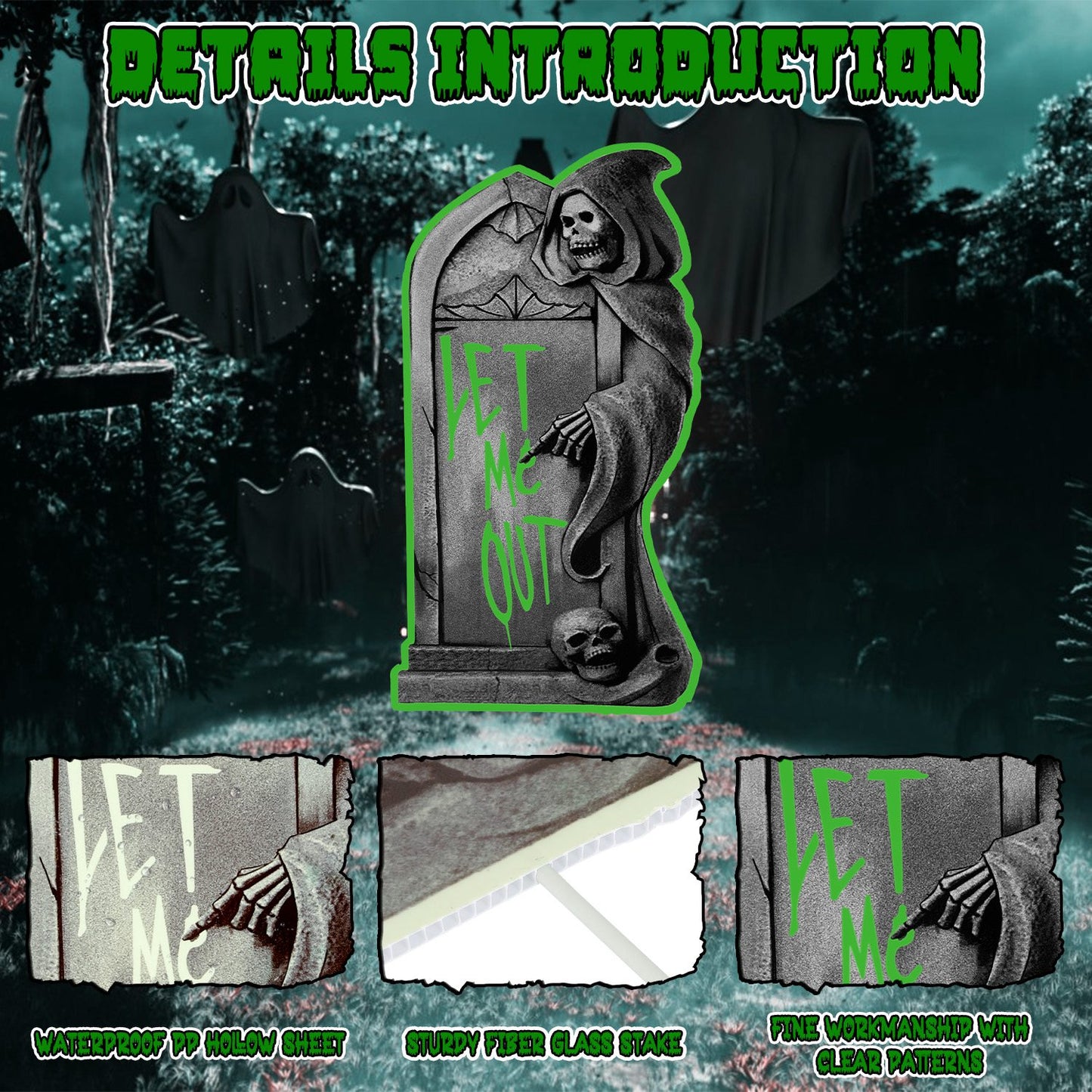 Halloween Tombstone Yard Sign Decorations 6Pcs Glow in the Dark Halloween RIP Tombstone Fluorescence Lawn Sign with 12 Stakes for Haunted House Garden