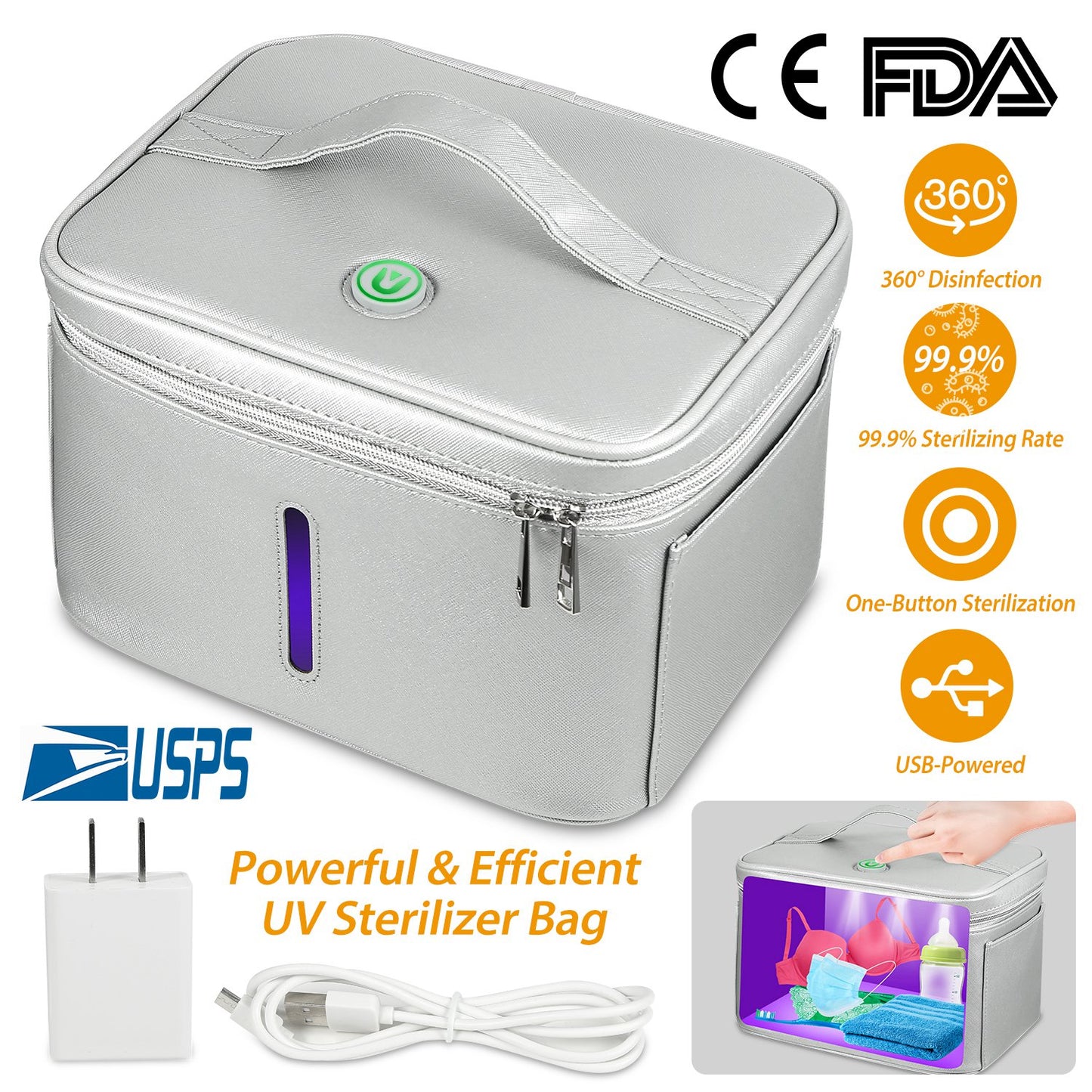 iMounTEK UV Disinfection Bag, Portable LED UV Sanitizer Box USB-Powered Travel UV Cleaner Bag for Baby Bottles Toys Underwear Toothbrush Beauty Tools
