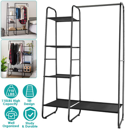 Metal Garment Hanging Rack Shoe Clothing Organizer Shelves Freestanding Clothing Hanging Rail Clothes Wardrobe Shoe Display Organizer with 1 Hanging R