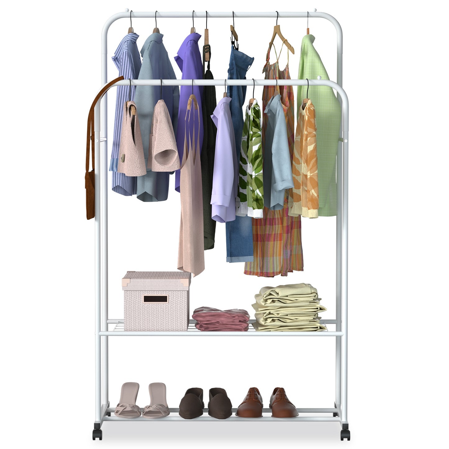 Garment Hanging Rack Clothing Hanging Rail Pillow Shoe Display Organizer Stand Rolling Wheel Clothes Organizer