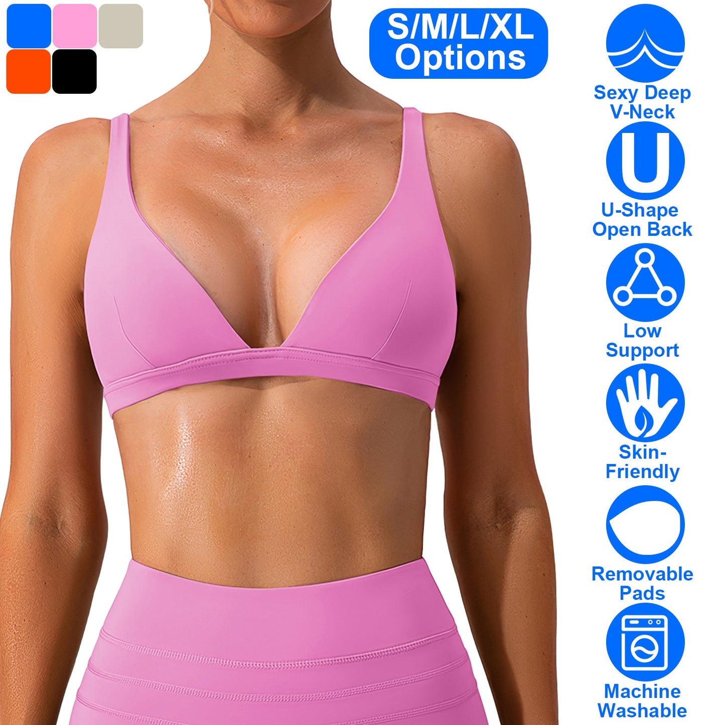 Women Deep V-Neck Sports Bras U-Shaped Back Sport Bras Padded StrappyÊCrop Open Back Low Impact Bras SexyÊFitnessÊTank Tops with Removable Pads for Gy