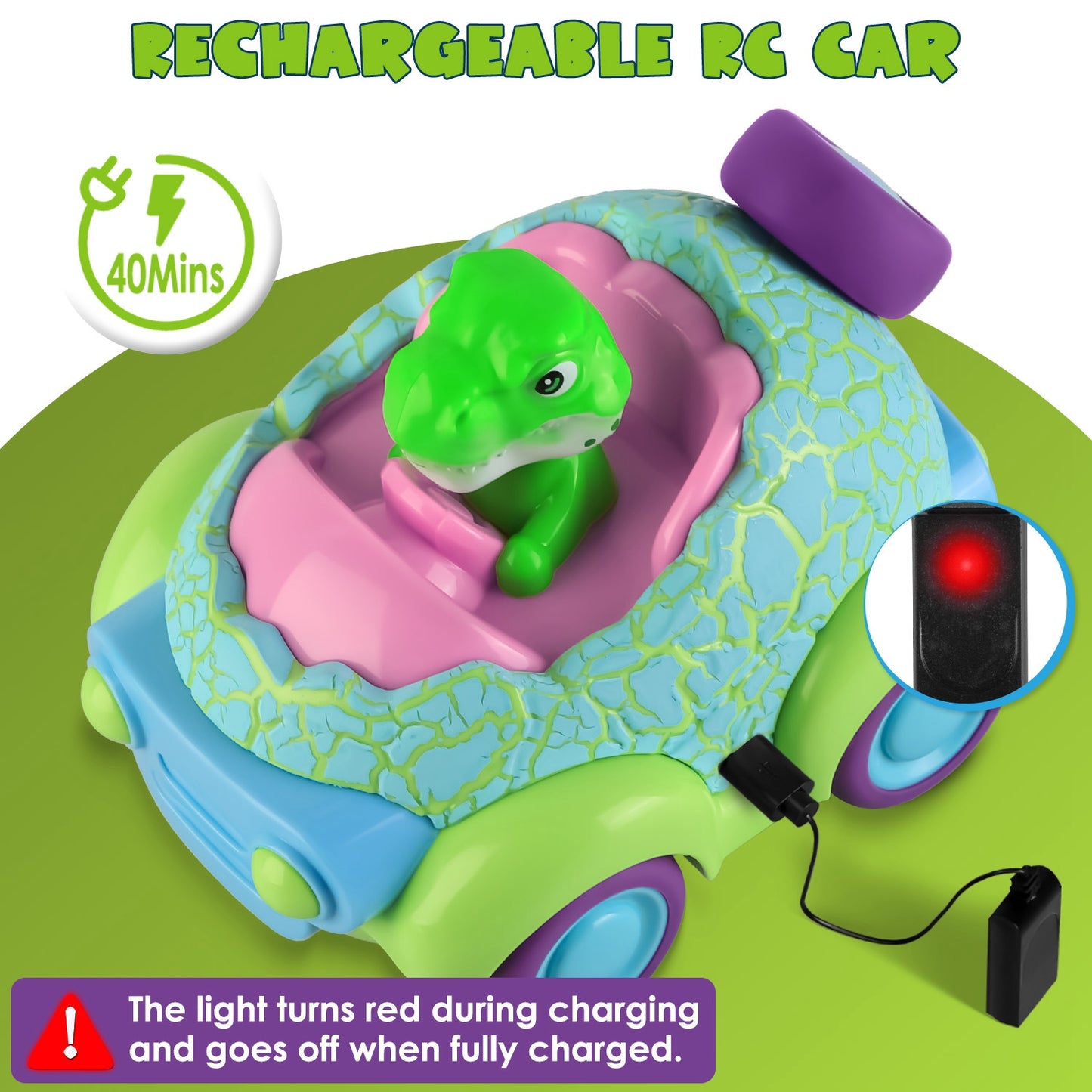 2Pack Dinosaur Remote Control Cars for Toddlers Rechargeable RC Cars with Light Music Birthday Gift For Boys Girls Aged 3 4 5 6 Years Old