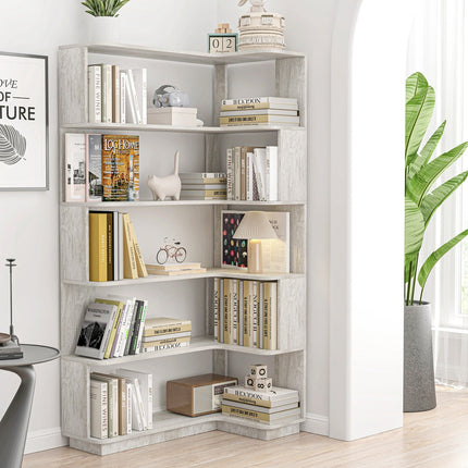 5-Tier L-Shaped Corner Bookshelf with 6 Open Shelves