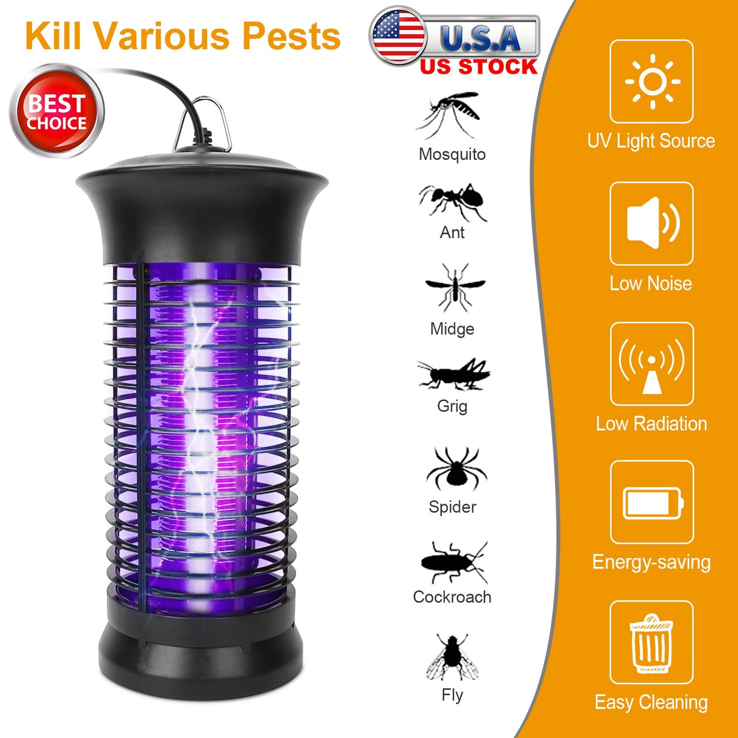 Electric Bug Zapper Mosquito Killer UV Light Flying Zapper Insect Killer Lamps Pest Fly Trap Catcher Odorless Noiseless