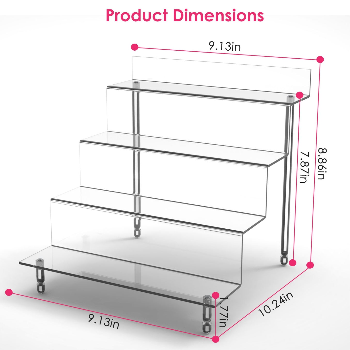 2 Pack 4 Tiered Acrylic Riser Display Shelf Display Stands For Products Clear Figure Display Shelf for Pops Action Figure Collectibles Souvenir Desser