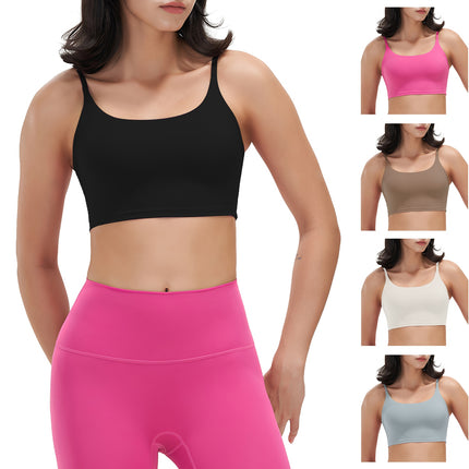 Women Strap Sport Bras Padded Strappy Crop Square Neck Low Impact Bras Sexy Fitness Tank Tops with Removable Pads Flat Straps for Gym Yoga Workout Run