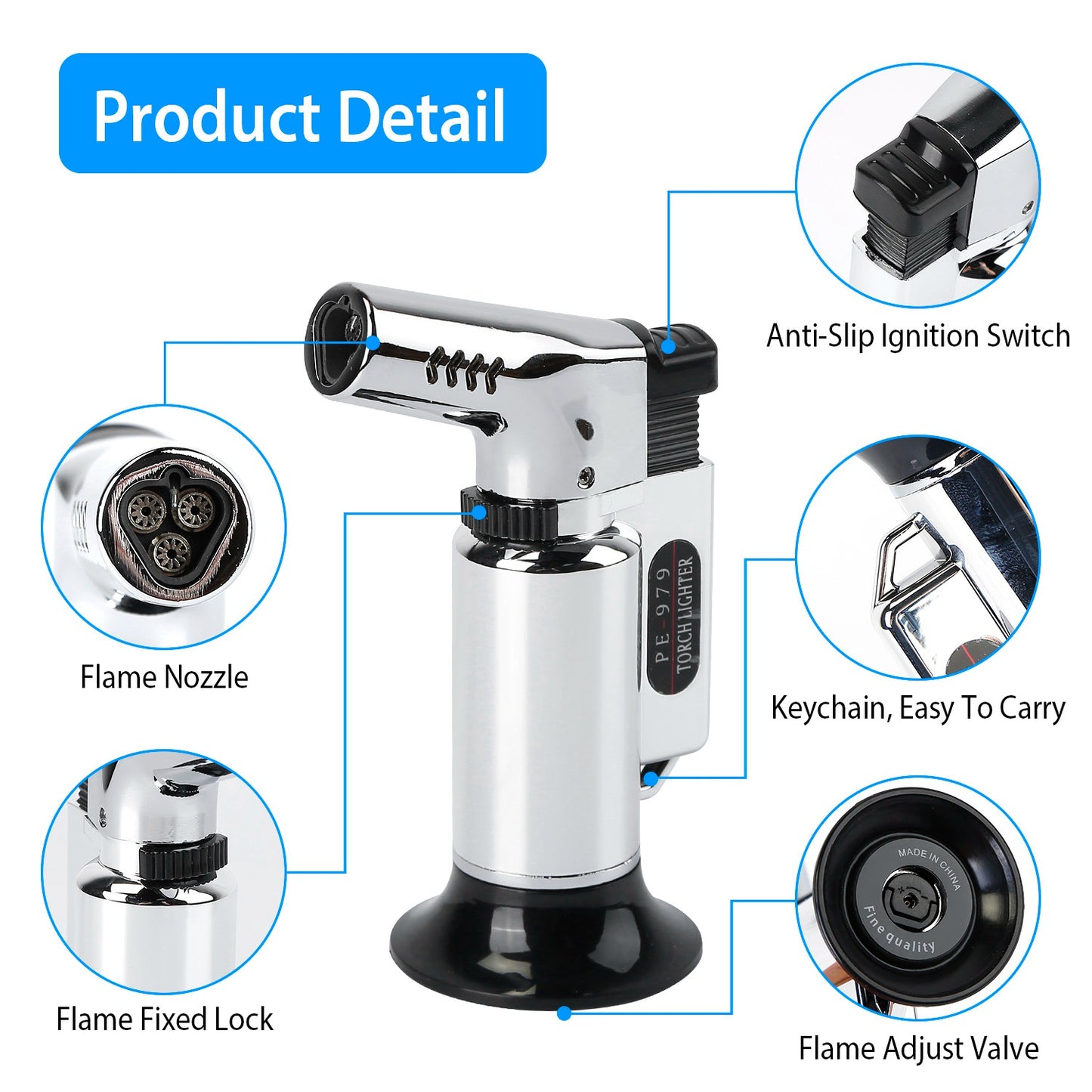 Culinary Butane Torch Lighter Refillable Blow Torch Flame Adjustable Flame Kitchen Cooking BBQ Torch w/ Fire Lock (Gas Not Included)
