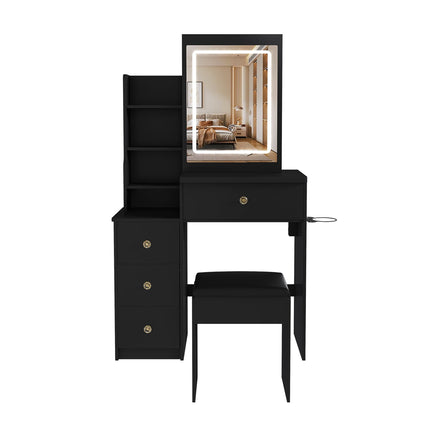 Vanity Desk Set with Lighted Mirror, 4 Drawers & Stool