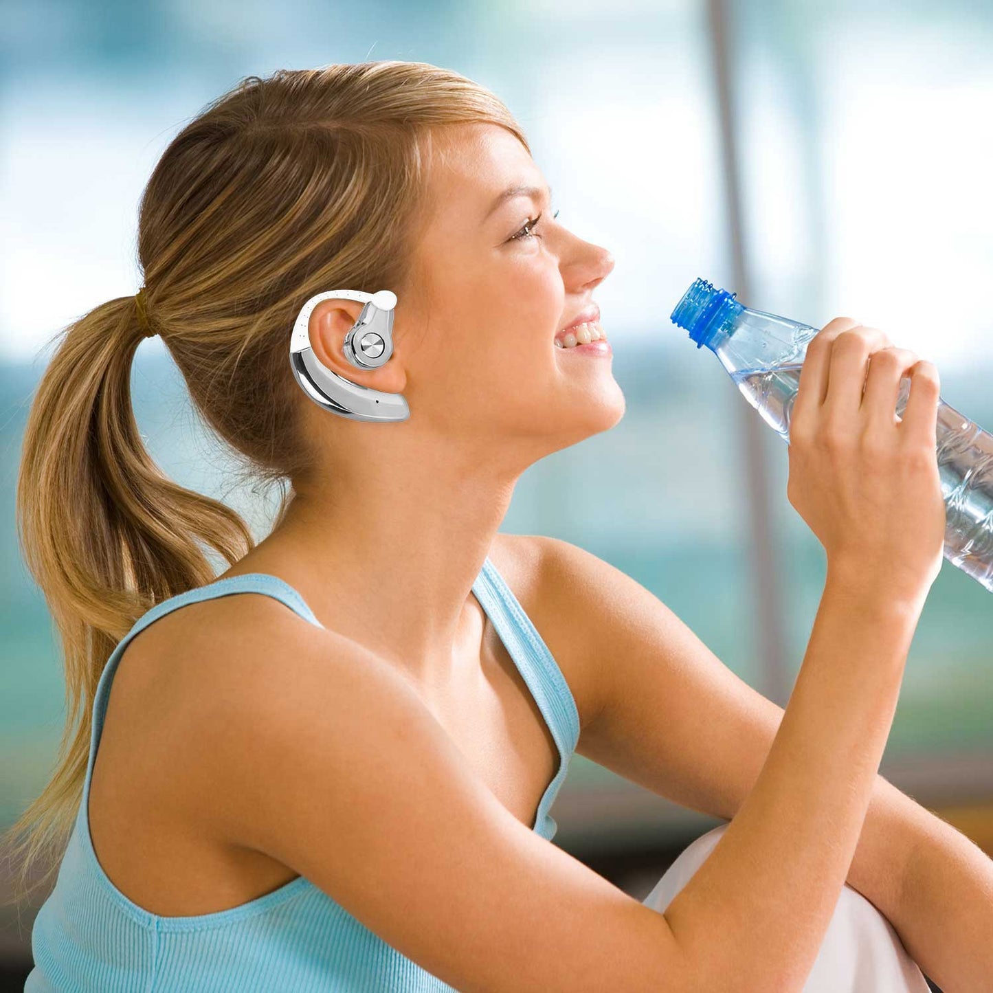 Wireless Earpiece Right In-Ear Wireless Earphone w/ Mic Earhook For Business Office Driving 120Hrs Playtime