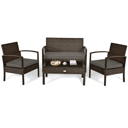 4 Pieces Patio Rattan Cushioned Furniture Set