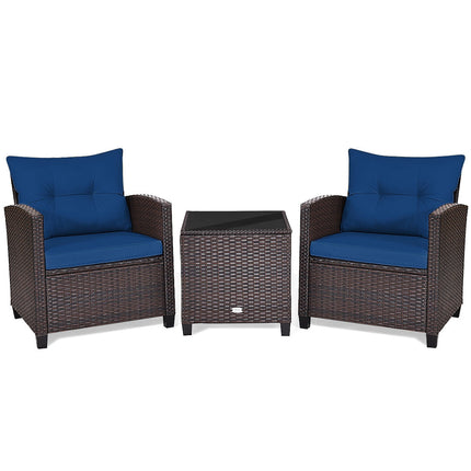 3 Pcs Patio Rattan Furniture Set Cushioned Conversation Set Coffee Table-Beige
