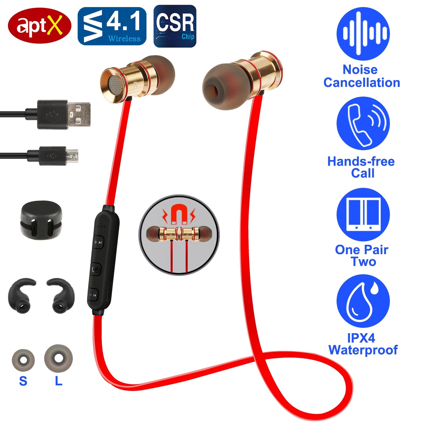 Sport Headsets Wireless V4.1 In-Ear Stereo Headphones Sweat-proof Running Earphones w/Mic Hands-free