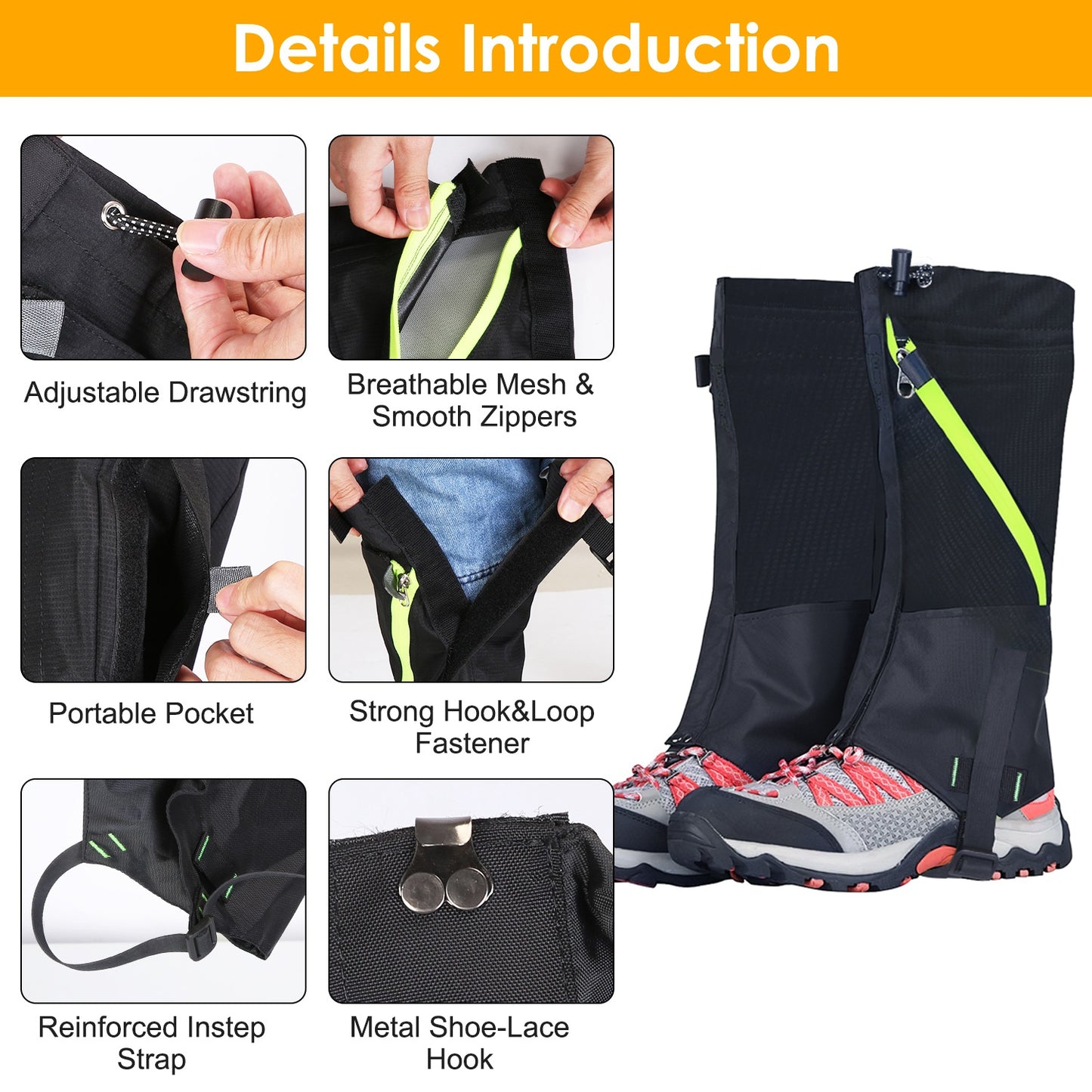 Leg Gaiters Waterproof Snow Boot Gaiters Snow Legging Shoe Gaiters Leg Cover for Walking Hunting Mountain Climbing Snowshoeing