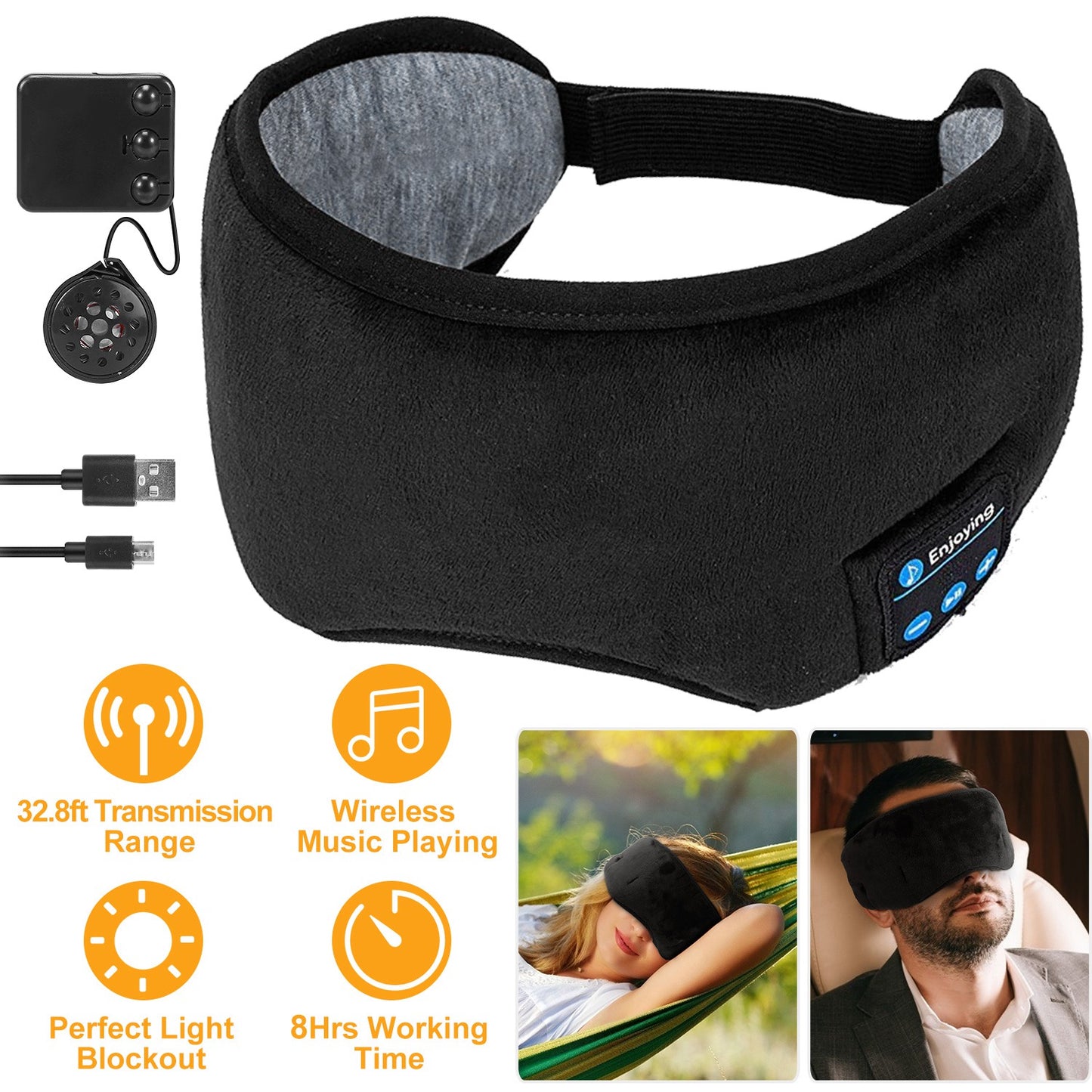Sleep Eye Mask Wireless Headphones Adjustable Hands-free Skin Friendly Cotton Mask Headsets w/ Speakers Microphone Washable For Insomnia Travel