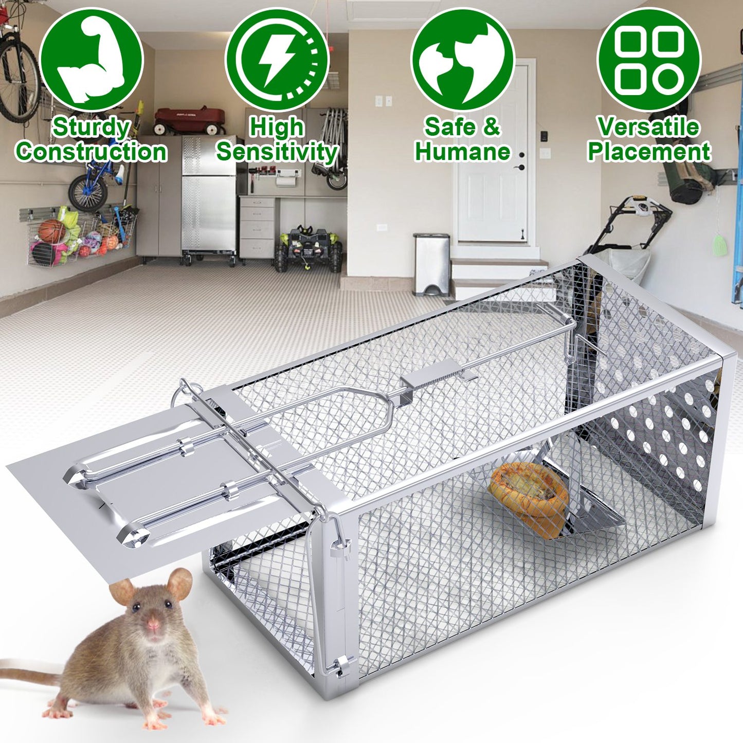 Single Door Rat Trap Cage Humane Rodent Trap Mouse Trap Indoor Outdoor for Small Rodents Mice Voles Hamsters